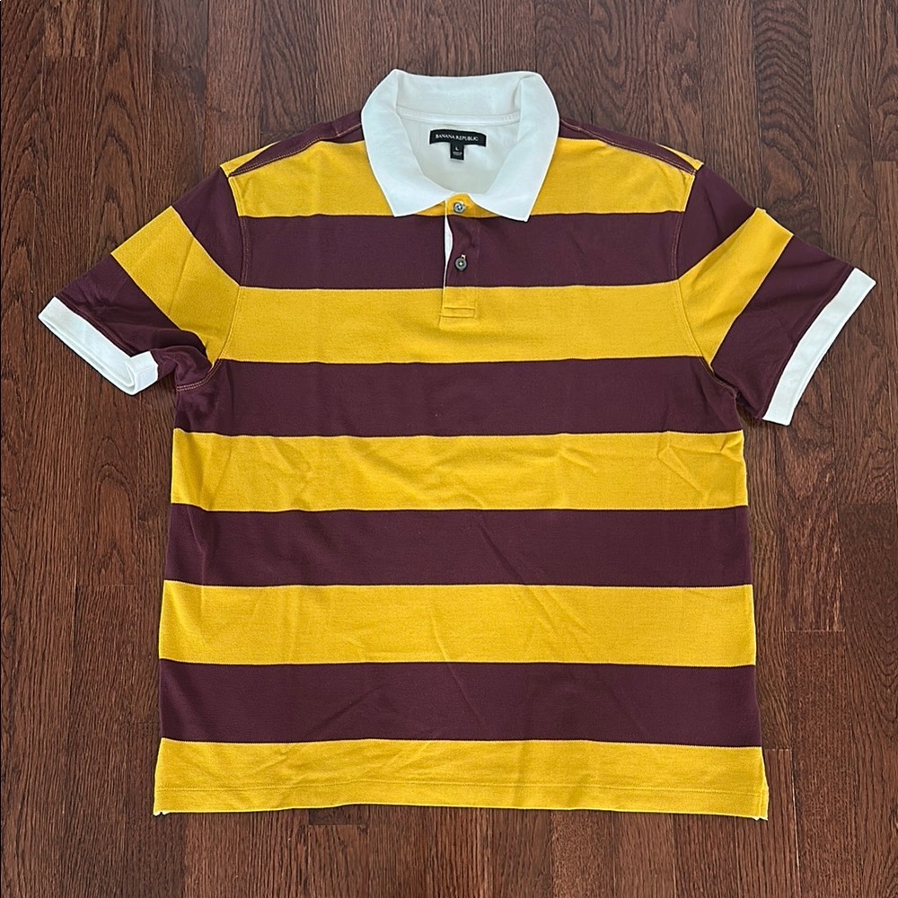 Banana Republic Yellow and Brown Polo with Bold Stripes